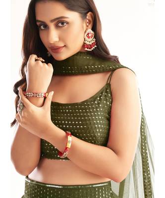 Olive Green Sequence Georgette Lehenga Choli 4