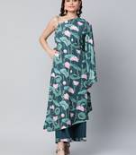 Ahalyaa Women Green Floral Printed Kurta with Palazzos