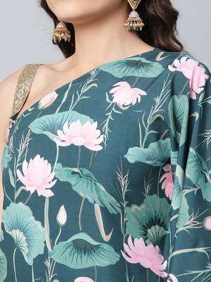 Ahalyaa Women Green Floral Printed Kurta with Palazzos 4