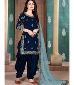 Blue Art Silk Pakistani Salwar Kameez
