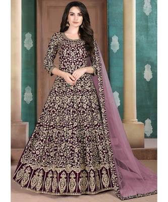 Wine Georgette Anarkali Salwar Kameez 1