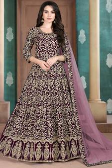 Wine Georgette Anarkali Salwar Kameez