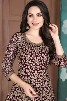 Wine Georgette Anarkali Salwar Kameez