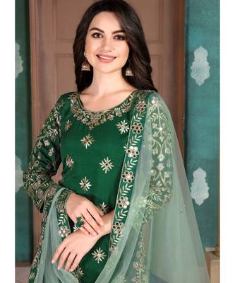 Green Art Silk Pakistani Salwar Kameez 2
