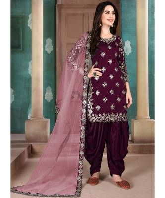 Wine Art Silk Pakistani Salwar Kameez 1