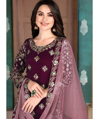 Wine Art Silk Pakistani Salwar Kameez 2