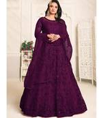 Plum Purple Embroidered Flared Anarkali Suit