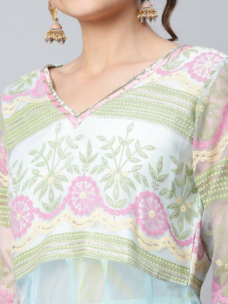 Ahalyaa Floral Organza Romantic Florals Kurta Set