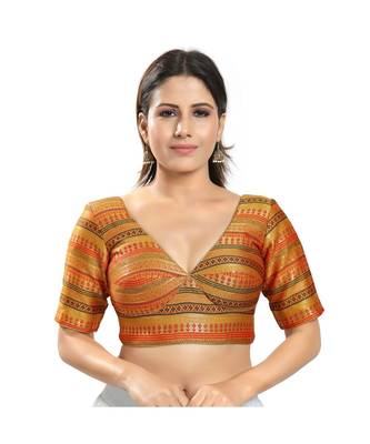 Women's Brocade Padded Saree Blouse 1