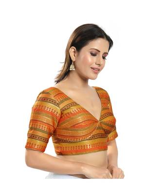 Women's Brocade Padded Saree Blouse 3