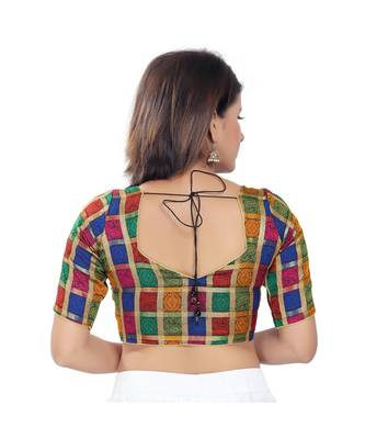 Muhenera Women's Brocade Padded Saree Blouse 4