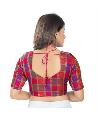 Women's Brocade Padded Saree Blouse 4