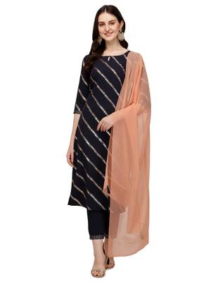 Navy-blue printed crepe party-wear-kurtis 1