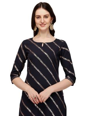 Navy-blue printed crepe party-wear-kurtis 4