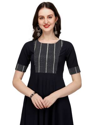 Navy-blue printed crepe kurtas-and-kurtis 4