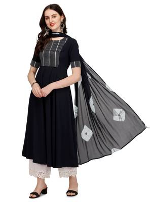 Navy-blue printed crepe kurtas-and-kurtis 5
