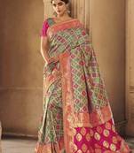 Grey woven silk saree with blouse