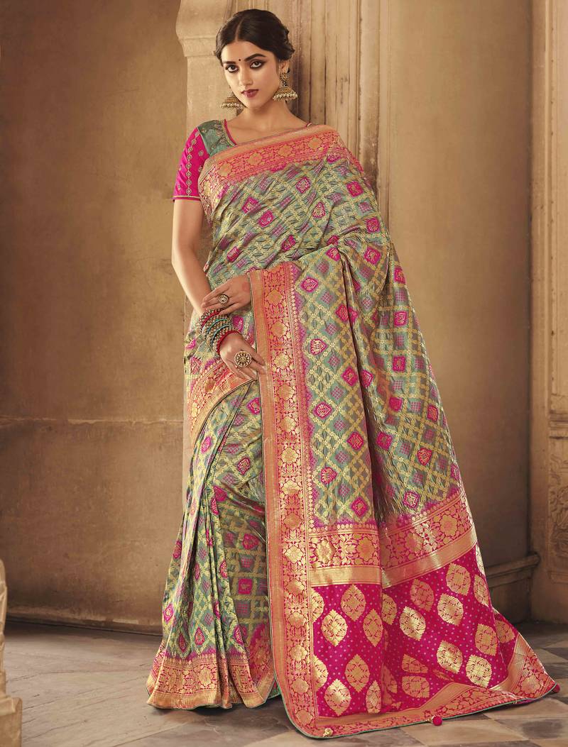 Grey woven silk saree with blouse