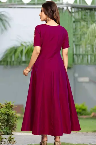 Trendmalls Purple Embroidered Work Kurti for Women