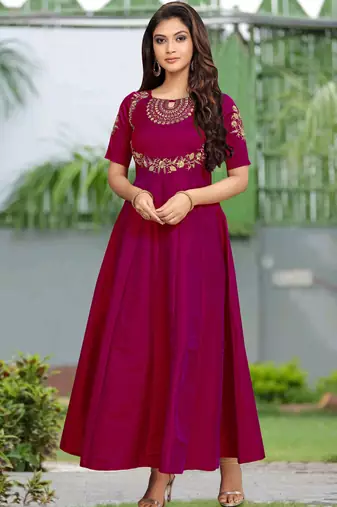 Trendmalls Purple Embroidered Work Kurti for Women