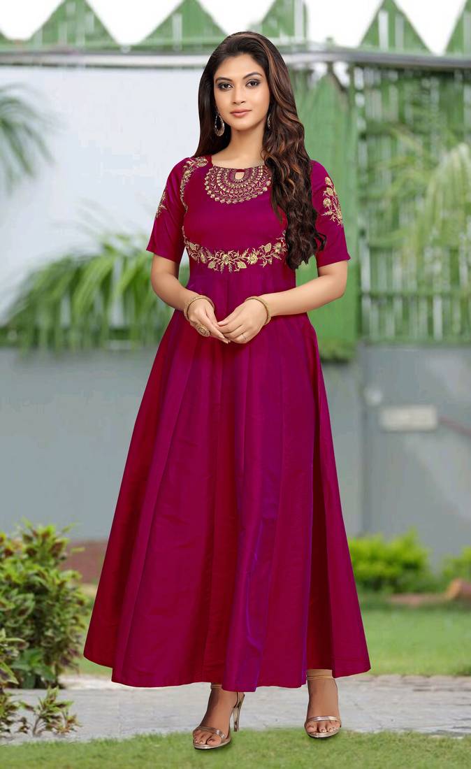 Purple Embroidered Work Kurti for Women