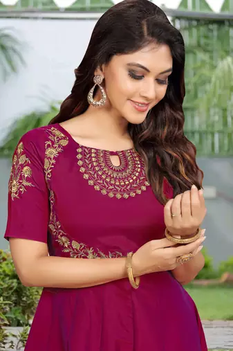 Trendmalls Purple Embroidered Work Kurti for Women
