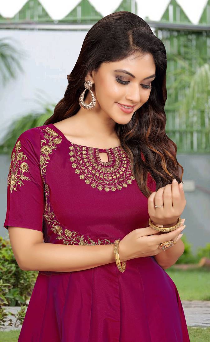 Purple Embroidered Work Kurti for Women