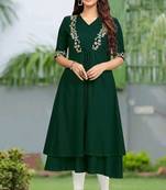 Trendmalls Dark-green embroidered cotton cotton Party Wear Festive Casual Wedding CHIKANKARI Premium Kurtis & Kurta 