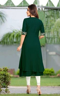 Trendmalls Dark-green embroidered cotton cotton Party Wear Festive Casual Wedding CHIKANKARI Premium Kurtis & Kurta  2