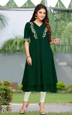 Trendmalls Dark-green embroidered cotton cotton Party Wear Festive Casual Wedding CHIKANKARI Premium Kurtis & Kurta  4