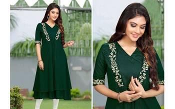 Trendmalls Dark-green embroidered cotton cotton Party Wear Festive Casual Wedding CHIKANKARI Premium Kurtis & Kurta  5