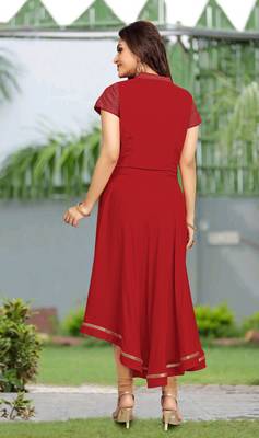 Trendmalls Red embroidered rayon heavy-work Party Wear Festive Casual Wedding CHIKANKARI Premium Kurtis & Kurta  2
