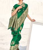 Green woven banarasi silk saree with blouse