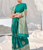 Green woven banarasi silk saree with blouse