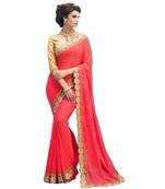 Gajri Georgette Embriodered Hand Woked saree with blouse piece.