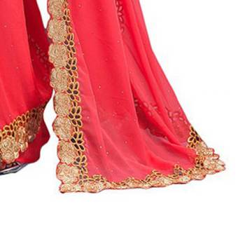 Gajri Georgette Embriodered Hand Woked saree with blouse piece. 3
