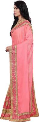 Pink and Beige Chinon and Net Embriodered Half-Half Saree With Blouse Piece. 2