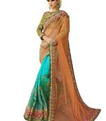 Orange and Net Half-Half Embriodered Saree With Blouse Piece.