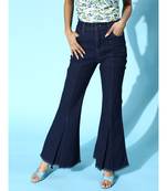 Navy Blue Front Slit Bell Bottom Jeans