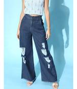 Blue Ripped Distress Straight Jeans