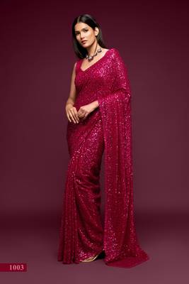 Pink embroidered georgette saree with blouse 1