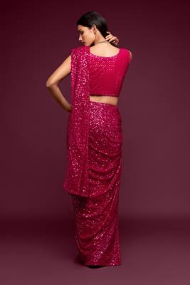Pink embroidered georgette saree with blouse 4