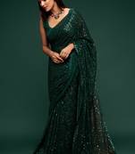 Green embroidered georgette saree with blouse