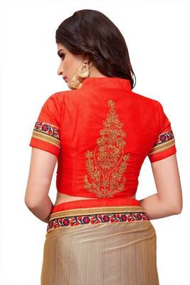Beige and Navy Blue Half-Half Embriodered Saree With Embriodered Blouse Piece. 4