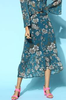 Teal Blue Floral High Low Skirt