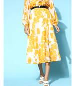 Mustard Floral A-Line Belted Skirt