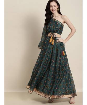 Teal Patola Anarkali Skirt 4