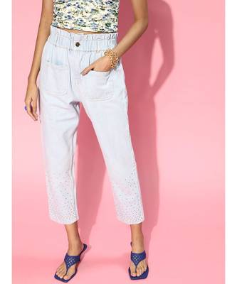 Ice Blue Studded PaperBag Waist Jeans 1