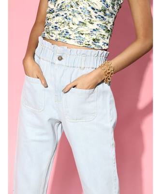 Ice Blue Studded PaperBag Waist Jeans 3