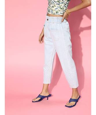 Ice Blue Studded PaperBag Waist Jeans 4